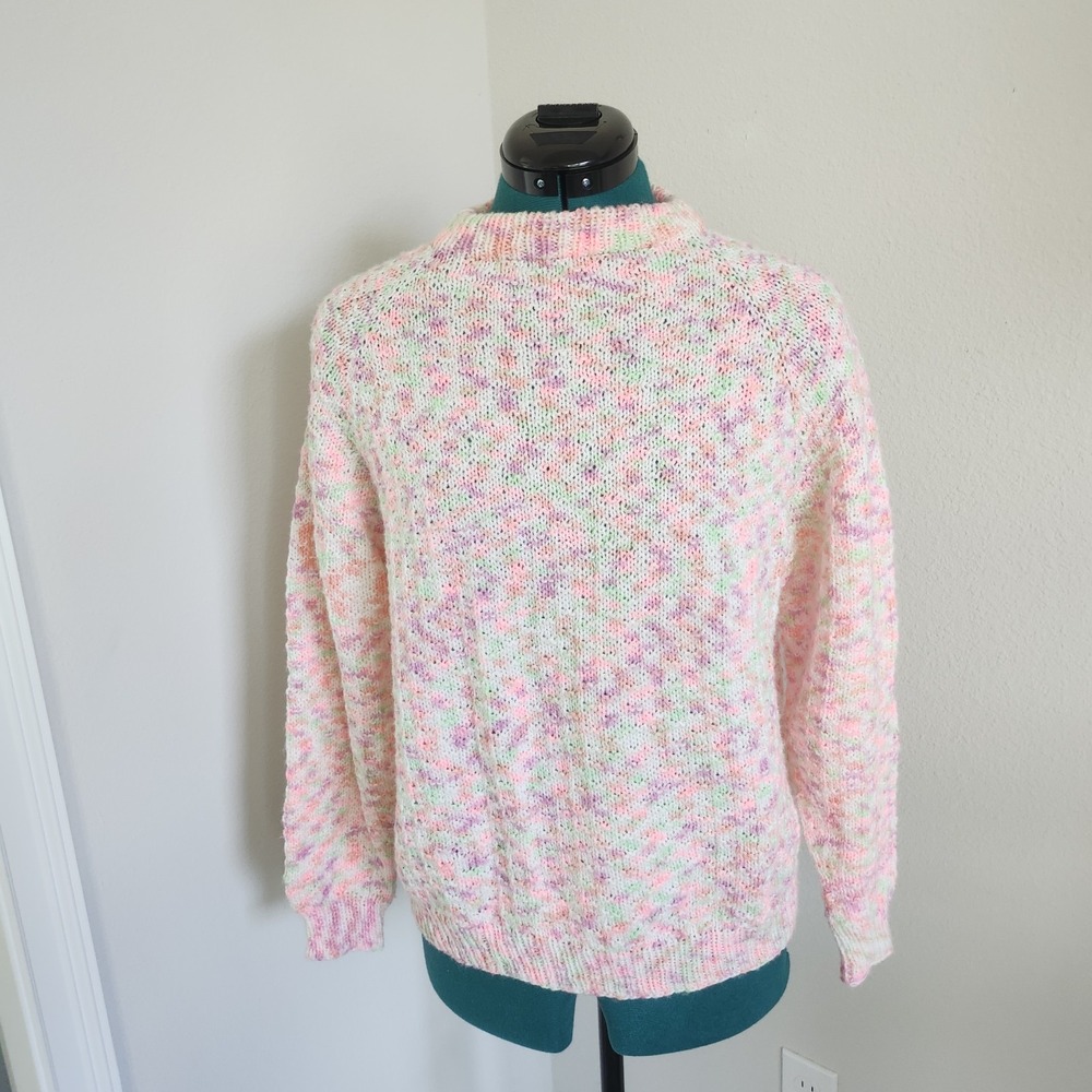 Unbranded Hand Knitted Sweater Womens Medium Multicolor Pastel Mock Neck Dolman